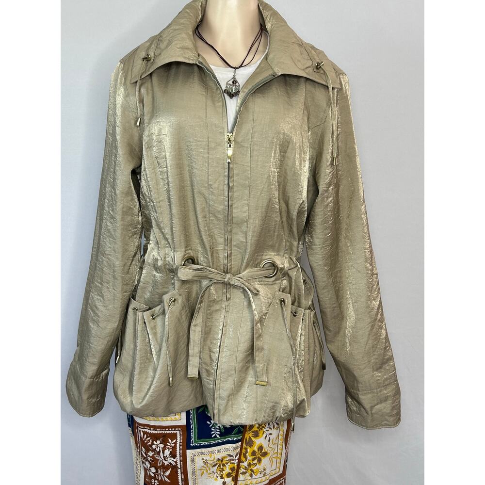 Black Leopard Metallic Gold Utility Jacket Women 52/54 Oversized Y2K Zip Up Coat